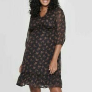 isabel Maternity Black floral print dress …